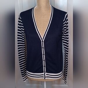 Forever 21 Blue and White Striped Cardigan Size S- Small Spot On Right Sleeve